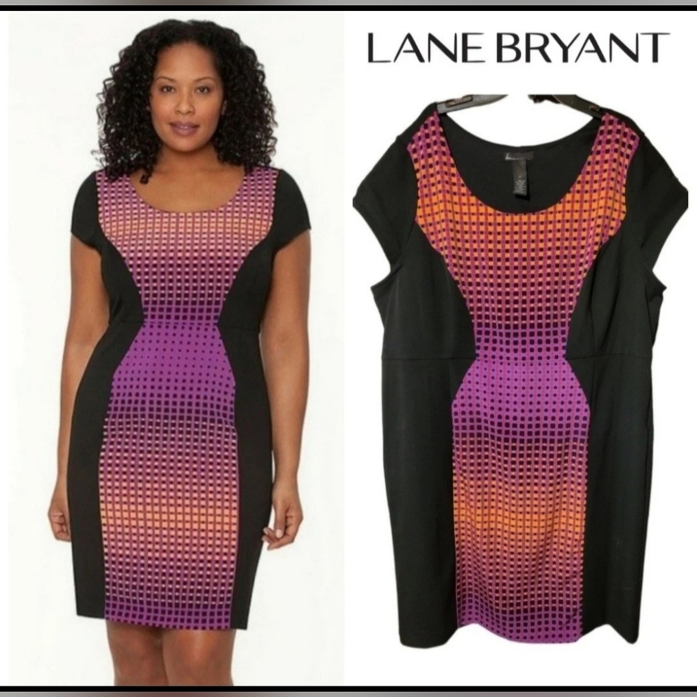 Lane Bryant Women's Hourglass Geometric And Black Sz 26 Short Sleeve Knit Dress